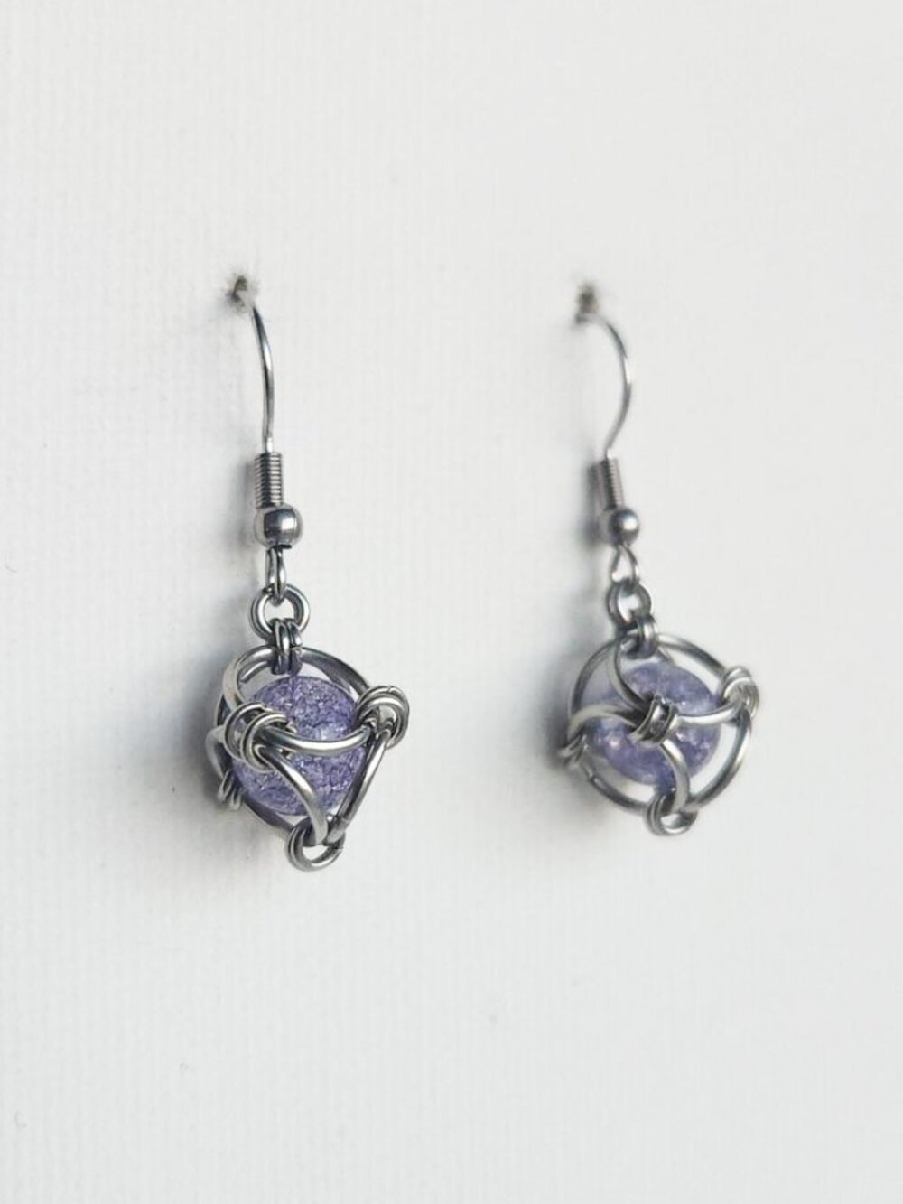 Fairy style purple quartz crystal gemstone and silver earrings